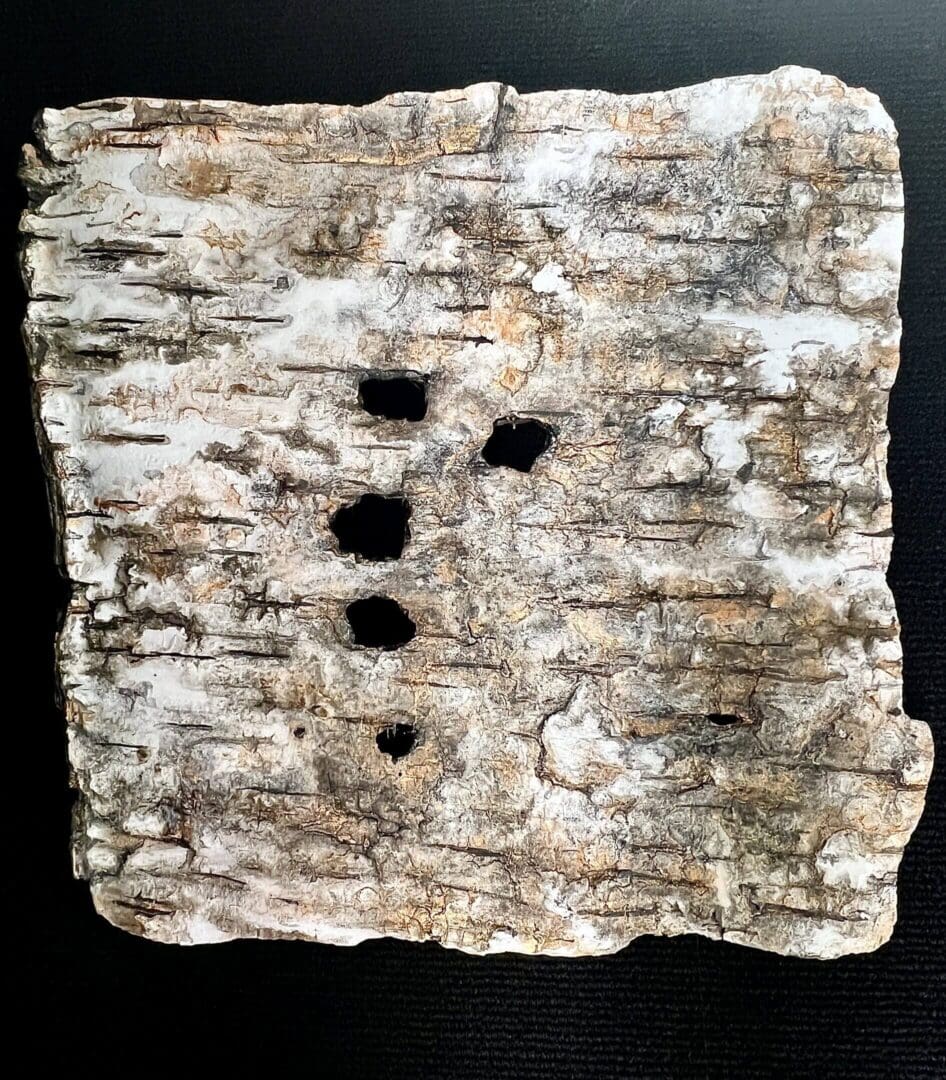 Ancient clay tablet with cuneiform inscriptions and holes.